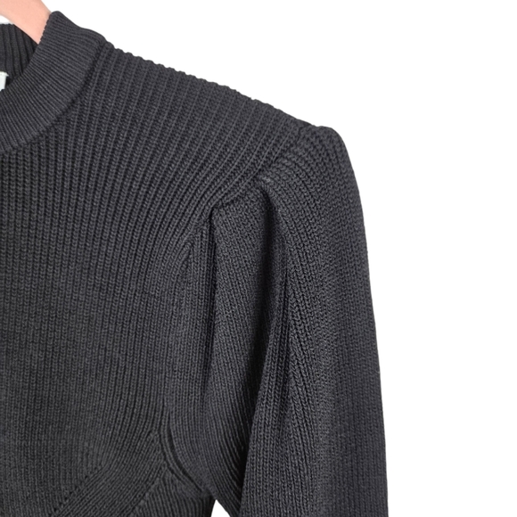 Zara Baloon Puff Sleeve Ribbed Crewneck Jet Black Sweater - Picture 6 of 13